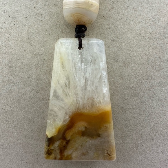 Coral Agate Pendant Necklace with White Jade and Crazy Lace on 2 Tone Faux Suede - Picture 4 of 11